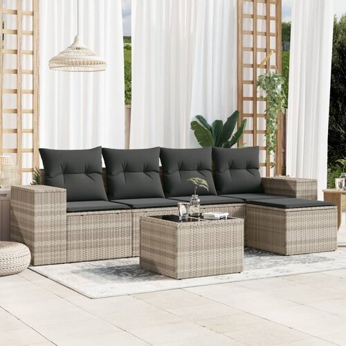 VidaXL 6-dijelni set vrtnih sofa od poliratana s jastucima svjetlosivi Slike