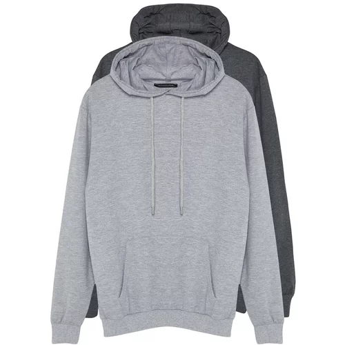 Trendyol Men's Gray 2 Pack Regular Fit Basic Hooded Sweatshirt