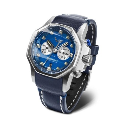 Vostok Europe atomic age chronograph muški plavi srebrni sportsko elegantni ručni sat sa plavim kožnim kaišem ( vk64/640a700 ) Cene