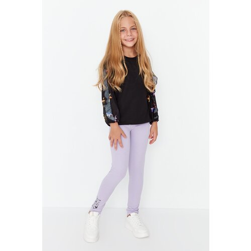 Trendyol Lilac Girl Knitted Leggings With Elastic Waist Print Slike