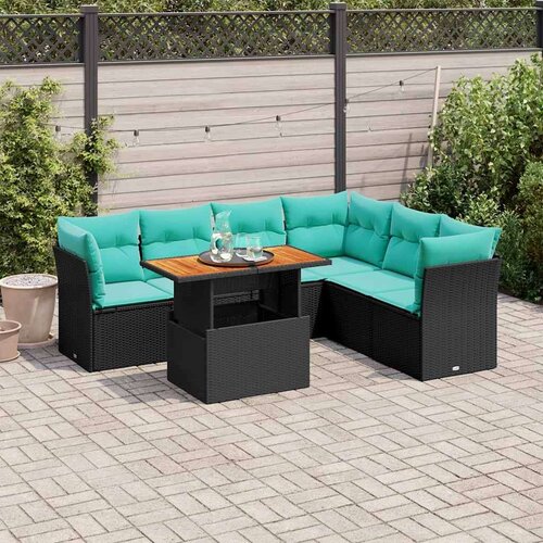  Vrtna garnitura - 7-dijelni set vrtnih sofa od poliratana s jastucima crni - Crna 1 Cijene