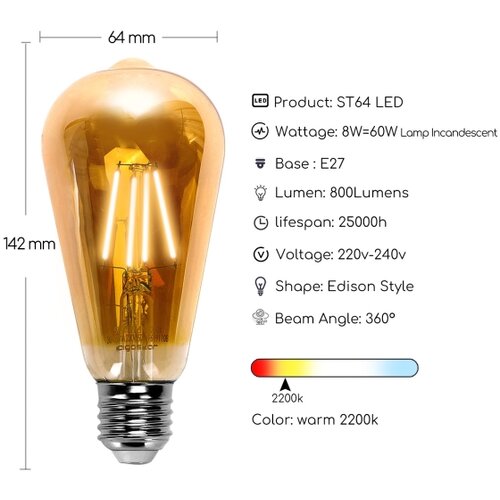 Aigostar led sijalica ST64 E27/8W/230V 2200K Slike