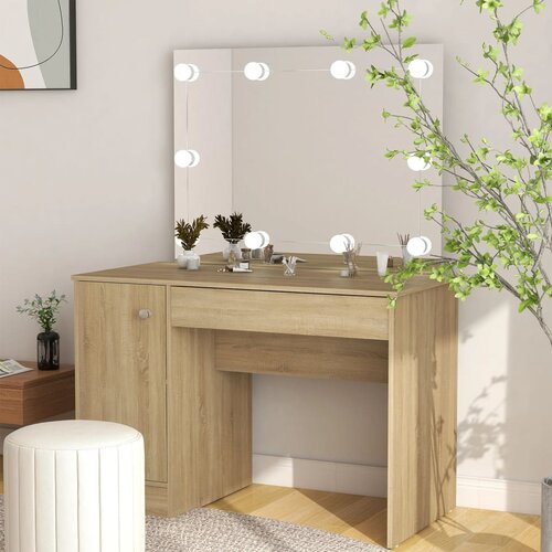 vidaXL Toaletna mizica z LED lučkami 110x55x145 cm MDF hrast Cene