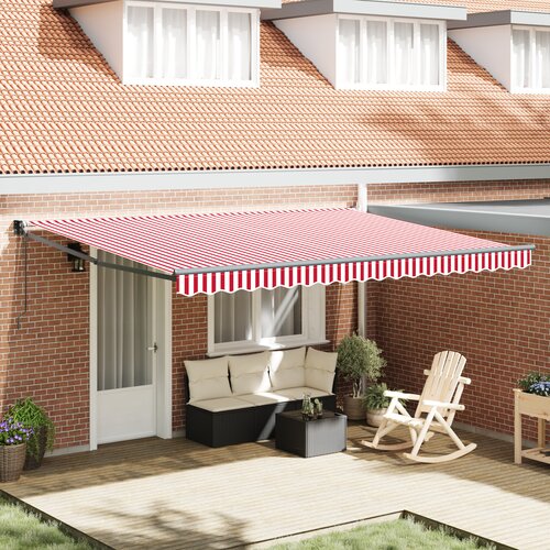 vidaXL Samodejna retraktibilna tenda Rdeča in bela črta 450x300 cm Cene