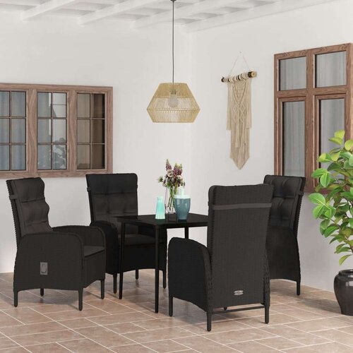  5-dijelni vrtni blagovaonski set s jastucima crni Slike