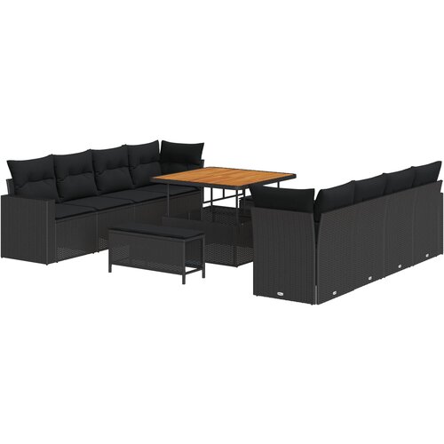 VidaXL 11 Delni Vrtni Sofa Set z Blazinami Črna Poli Ratan Akacija, 3 Delni Vrtni Jedilni Set z Blazinami Črna Poli Ratan Akacija Slike
