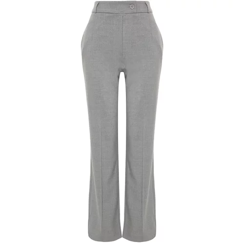 Trendyol Gray Premium Ribbed High Waist Woven Trousers