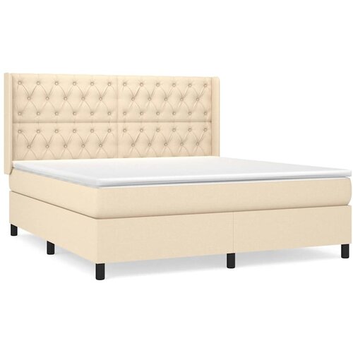  Krevet s oprugama i madracem krem 160x200 cm od tkanine Slike