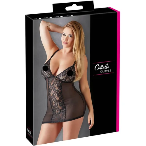 Cottelli Plus Size - prozirni negliže s umetkom od čipke (crni) - 2XL