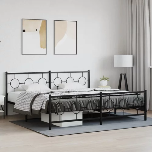 Metalni okvir kreveta uzglavlje i podnožje crni 200x200 cm