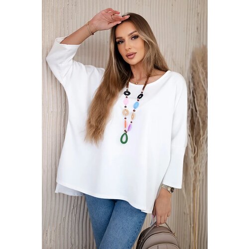 Kesi Włoski Oversize blouse with necklace buttery fabric ecru Slike