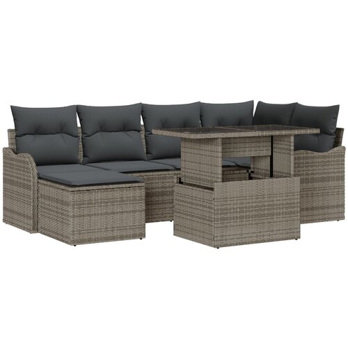 VidaXL set od 7 vrtnih sofa s jastučićima siva poli ratan, dvosed vrtne sofe s jastučićima siva poli ratan Slike