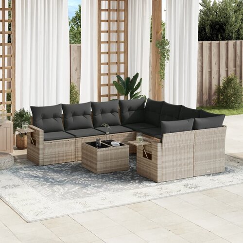 vidaXL 9-dijelni set vrtnih sofa od poliratana s jastucima svjetlosivi Cijene