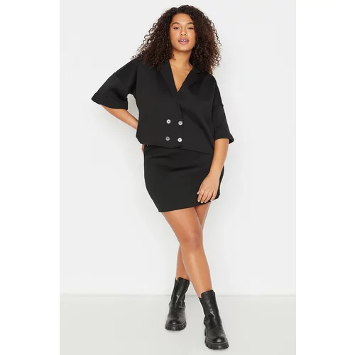 Trendyol Curve Black Jacket Collar Double Breasted Closure Oversize Knitwear Blouse & Skirt Suit
