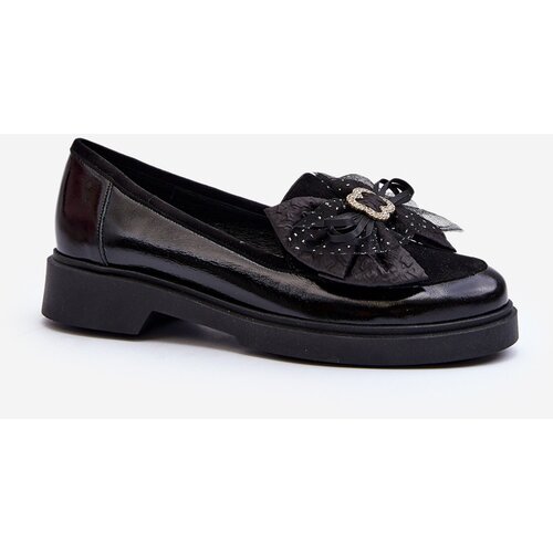 Laura Messi Women's Patent Loafers With Bow 2786 Black Cene