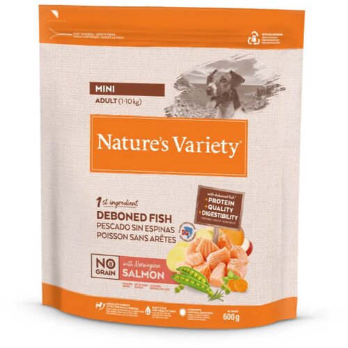 Nature’s Variety Nature's Variety No Grain Dog Mini Adult - losos 600 g Cene