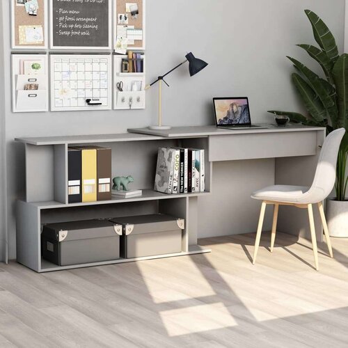  Kutni radni stol sivi 200 x 50 x 76 cm od konstruiranog drva - Siva Cijene