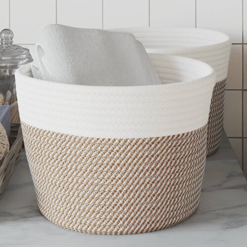 vidaXL Košare za pohranu 2 kom smeđe-bijele Ø 24 x 18 cm pamučne Cijene