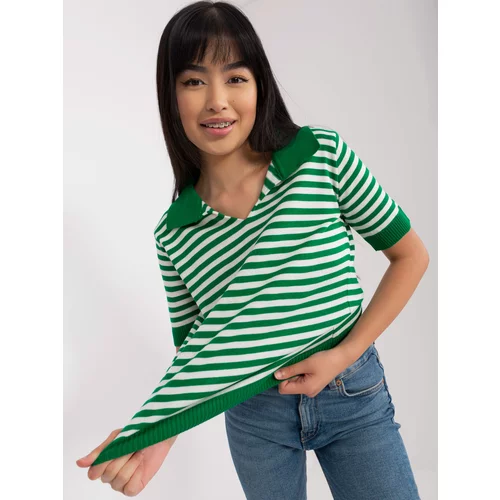 Fashion Hunters Green-white striped knitted blouse