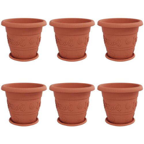VidaXL Lončki za rastline 6 pcs Kamnito rdeča &amp;Oslash; 39 x 32 cm Plastika, (5000207852) Slike