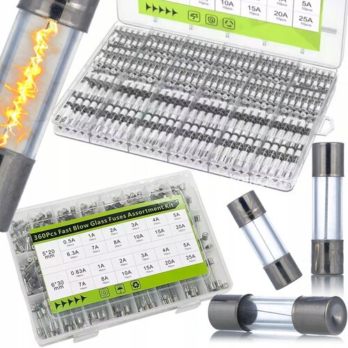 Rosfix Fuseset Max360 &amp;ndash; Steklene Varovalke Set 360 Kos 5x20 Mm In 6x30 Mm | 250 V, 0,5 A&amp;ndash;25 A, Hitri Nasvet, Organizator, (5000243711) Slike