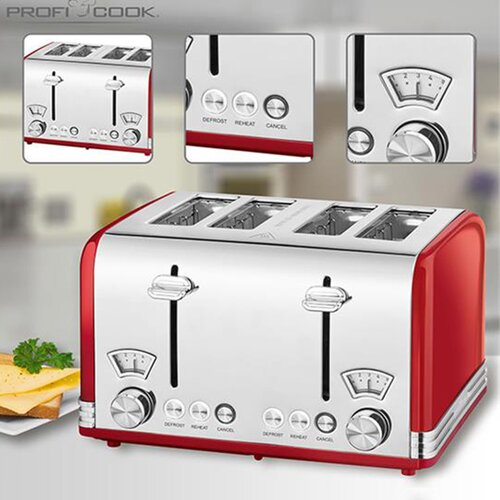 Proficook dupli toster za četiri kriške crveni PC-TA1194 Slike