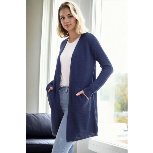 Dewberry 99224 Kangaroo Pocket Knitwear Cardigan-INDIGO Cene