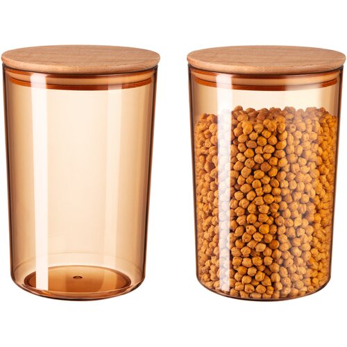 Madame coco Yuviera Set kutija za čuvanje hrane sa drvenim poklopcem, 2kom, 2300ml, 13.5x13.5x21cm, Braon Cene