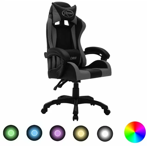  Racing stol z RGB LED lučkami sivo in črno umetno usnje, (20669316)