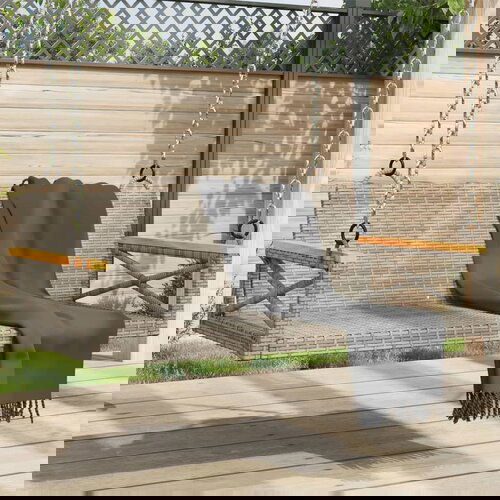 VidaXL Gugalna klop siva 109x62x40 cm poli ratan Slike