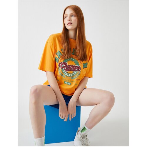 Koton Women&amp;#039;s ORANGE Printed T-Shirt Crew Neck Cotton Slike