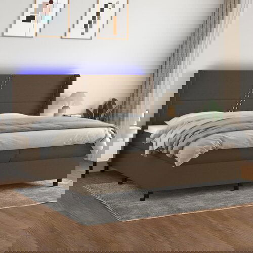 The Living Store Box spring postelja z vzmetnico LED temno rjava 200x200cm blago - Box Spring Postelja, (21516443) Slike
