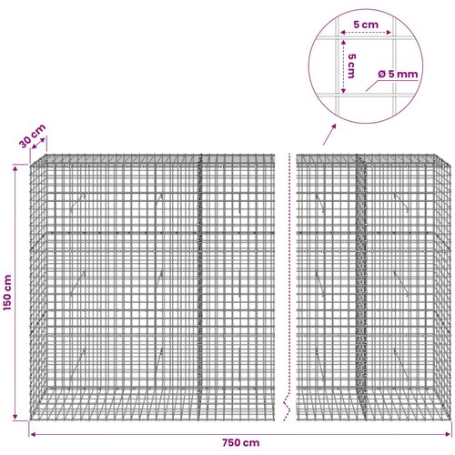  Gabion s 5 mm žicom i mrežom 5x5 cm 750x30x150 cm Slike