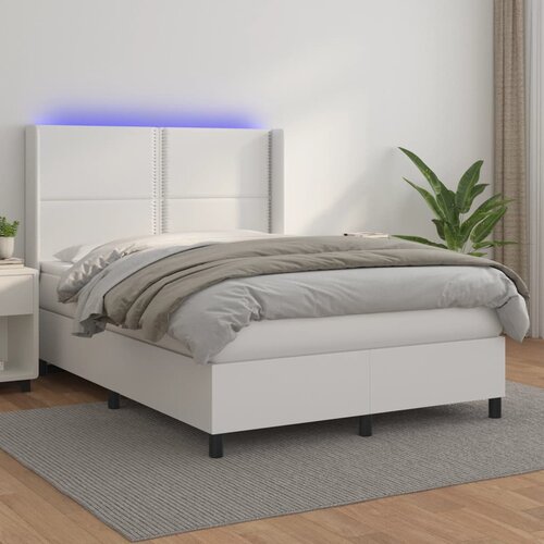 The Living Store Box spring postelja z vzmetnico LED bela 140x200cm umetno usnje - Box Spring Postelja, (21519016) Cene