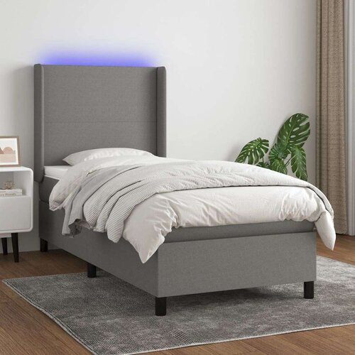  Box spring postelja z vzmetnico LED temno siva 80x200 cm blago, (20789449) Slike