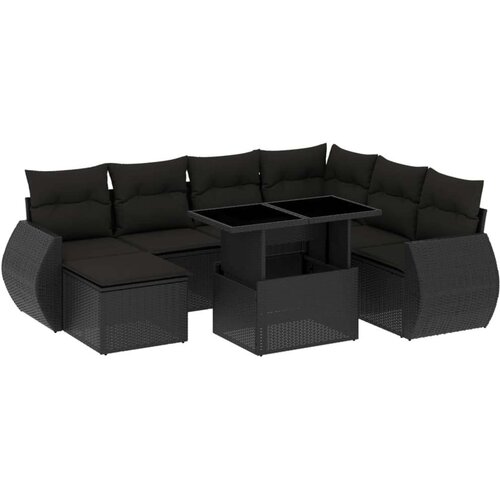  8-dijelni set vrtnih sofa od poliratana s jastucima crni Slike
