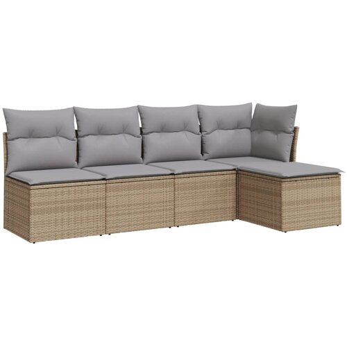 5-dijelni vrtni set sofa s jastucima bež od poliratana Slike