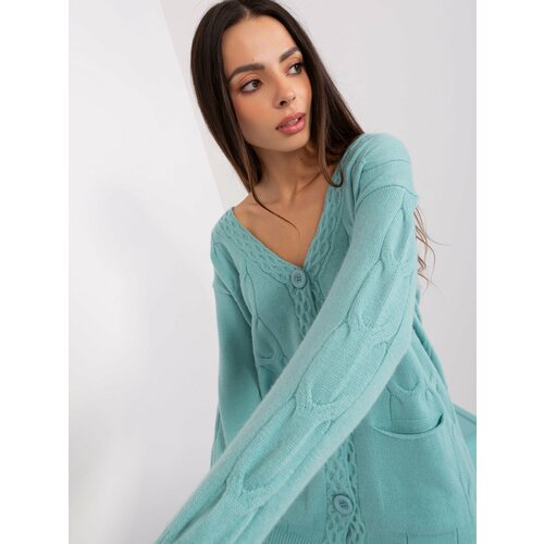 Fashion Hunters Women's mint cardigan with cables Slike