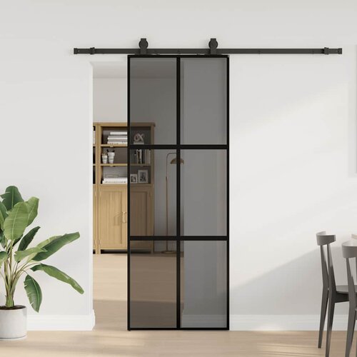 vidaXL Drsna vrata z opremo črna 76x205 cm kaljeno steklo Cene