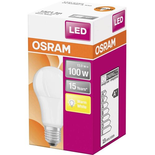 Osram 4058075127029 LED Energetska učinkovitost 2021 F (A - G) E27 oblik kru&amp;scaron;ke 13 W = 100 W toplo bijela (&amp;Oslash; x D) 60 mm x 120 mm 1 St. Slike