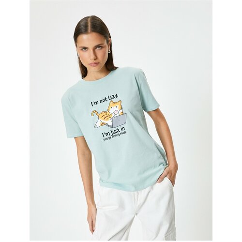 Koton Cat Printed T-Shirt Short Sleeve Crew Neck Comfortable Fit Slike
