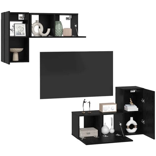  Set TV komoda 4 kom. Crni hrast Konstruirano drvo Slike