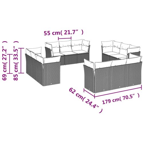  12-dijelni set vrtnih sofa od poliratana s jastucima bež Slike