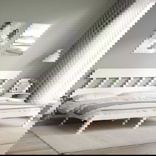 vidaXL Posteljni okvir z vzglavjem bel 6FT trden les Cene