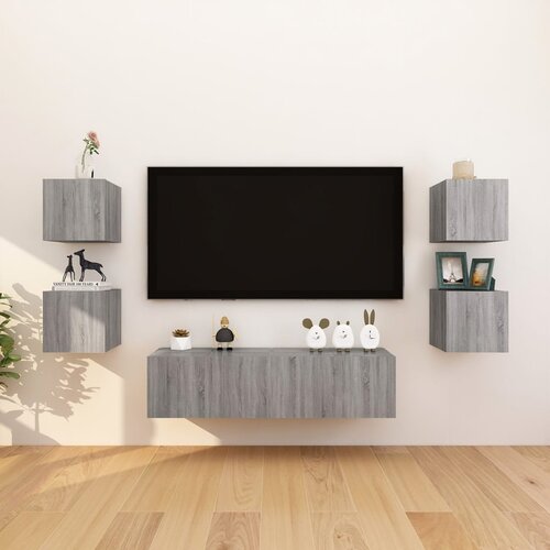 The Living Store Stenska TV omarica 8 kosov siva sonoma 30,5x30x30 cm - Stenska TV Omarica, (21376166) Slike