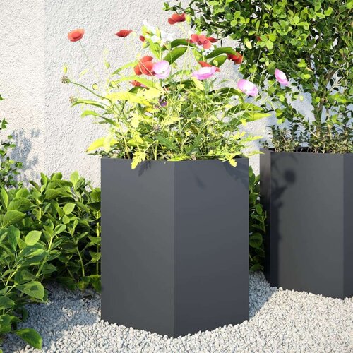 VidaXL Vrtna sadilice 2 kom crna &amp;scaron;esterokutna 46x40x45 cm čelična Slike
