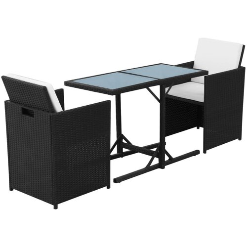  3-dijelni bistro set od poliratana s jastucima crni Slike