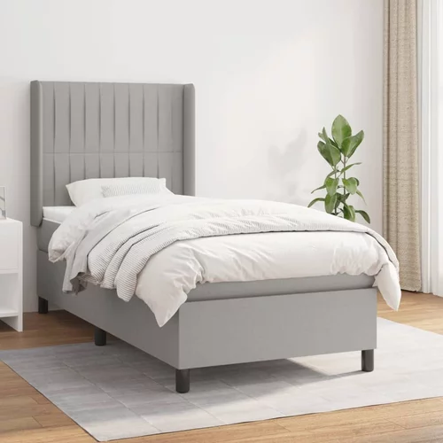 vidaXL Box spring postelja z vzmetnico svetlo siva 90x200 cm blago