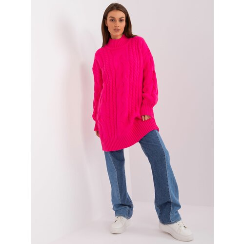 Fashion Hunters Fluo pink knitted dress with braids Slike