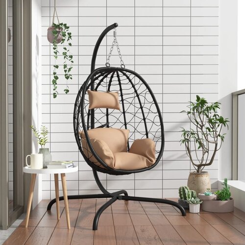  The Living Store Viseči stol jajček z blazino taupe poli ratan in jeklo - Viseči Stol Jajček, (21455008) Cene